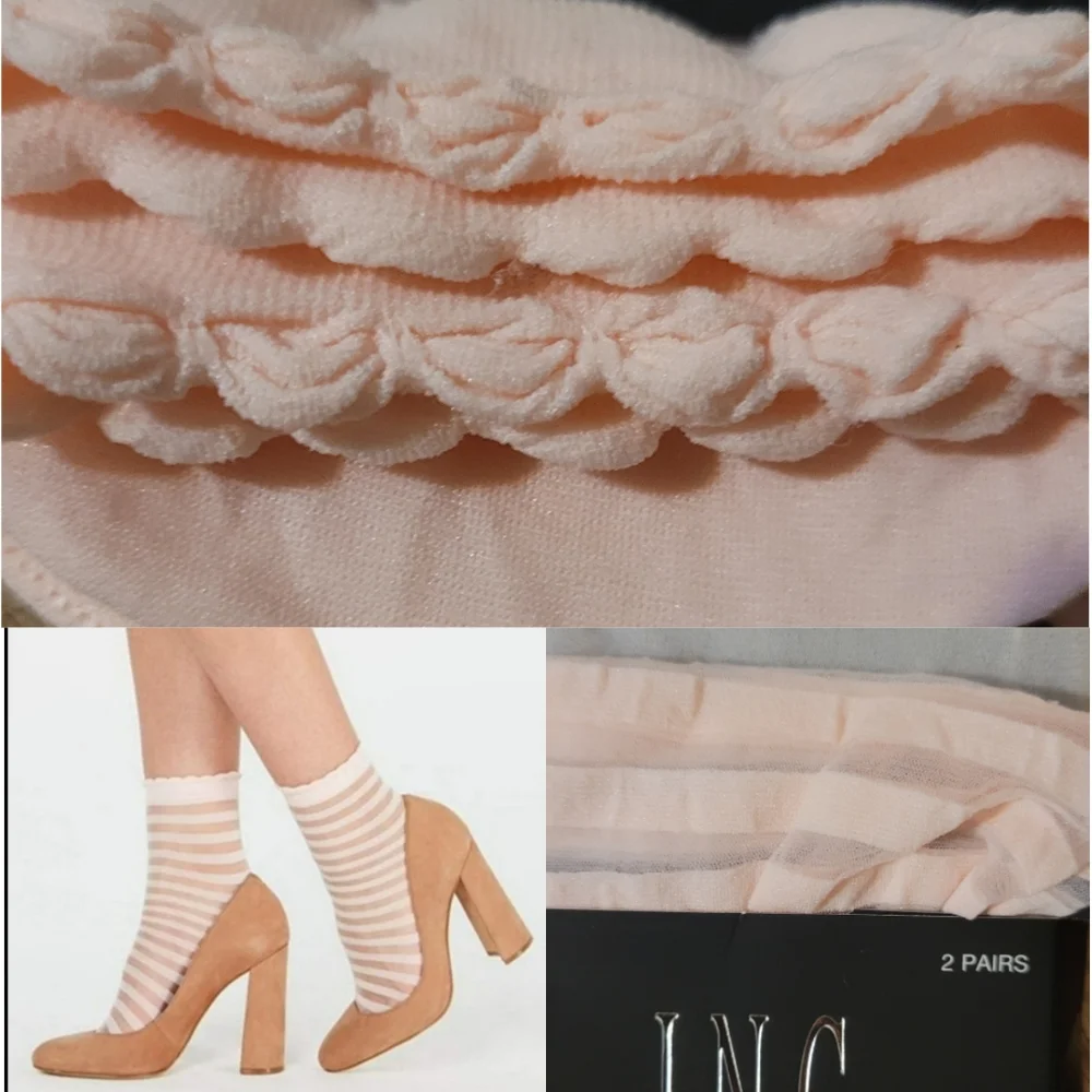 International Concepts Pink Sheer Stripe Ankle Fashion Socks OS New